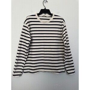 Zara Cotton Heavyweight Long Sleeve Sailor Nautical White Blue Crewneck Women M